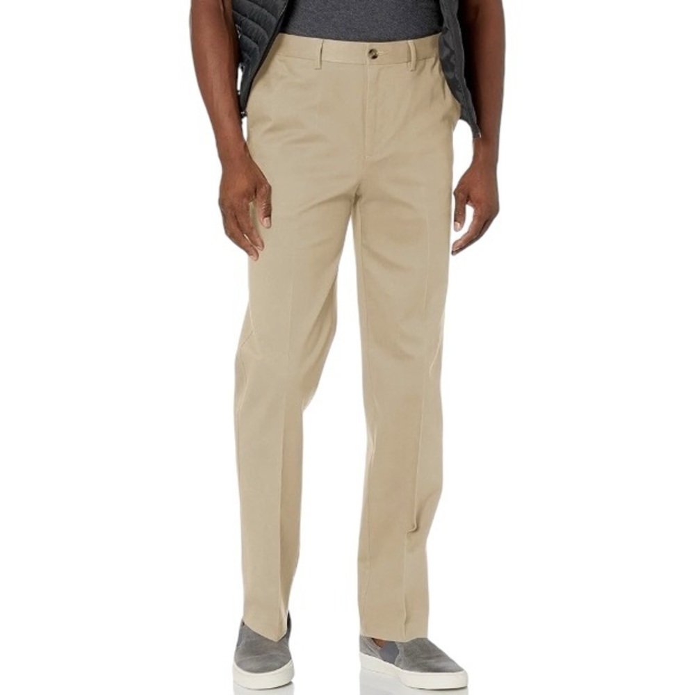 Savane Alabaster Gray Beige Chino Pants 34x30 Flat Front Stretch NWT